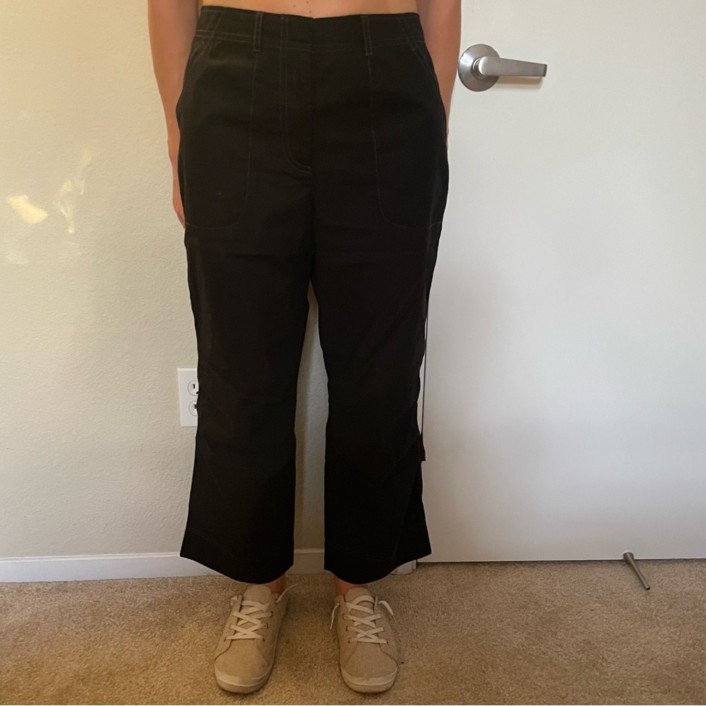 New J. Jill black cropped Capri cargo pants crop wide pant leg size 8 medium NWT